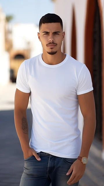 Stylish t-shirt for men and women – a young man wearing a plain white t-shirt paired with jeans, showcasing casual fashion for everyday wear